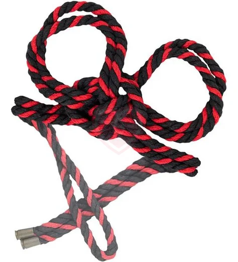 Наручники-оковы из хлопковой веревки Pecado BDSM Узел-альфа черно-красные фото 2