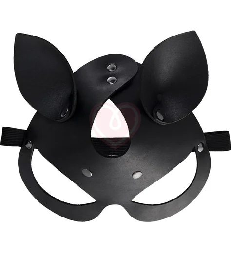 Открытая маска с кошачьими ушками Pecado BDSM черная фото 2