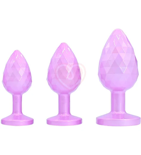 Текстурная алюминиевая анальная пробка Kanikule Medium с кристаллом розовая фото 3