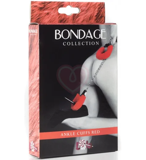Меховые ножные оковы Bondage Collection красные фото 3