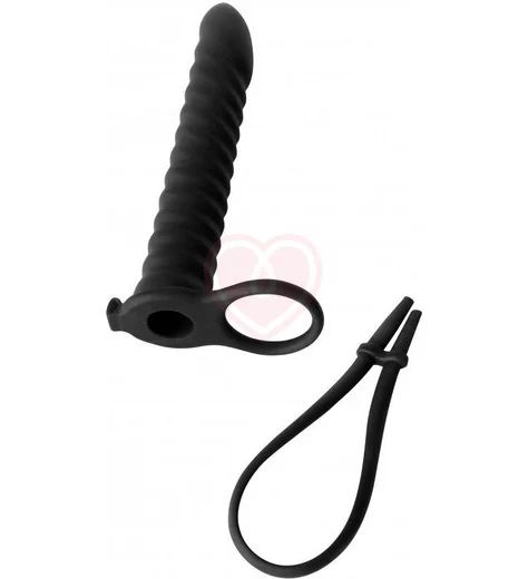 Насадка для двойного проникновения с лассо и вибропулей Pure Passion Rori 16 см чёрная фото 3