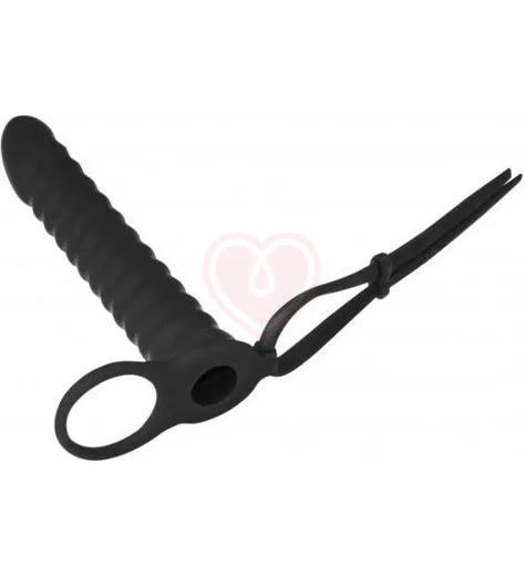 Насадка для двойного проникновения с лассо и вибропулей Pure Passion Rori 16 см чёрная фото 4