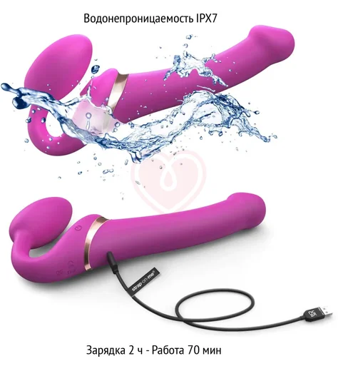 Безремневой страпон с вакуумной стимуляцией и пультом Strap-On-Me Multi Orgasm XL фуксия фото 4