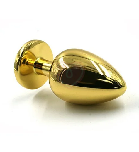 Маленькая золотая алюминиевая анальная пробка Small с розовым стразом фото 3