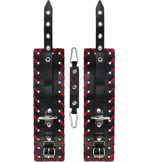 Двухслойные ножные оковы с красной окантовкой Pecado BDSM черные фото 6