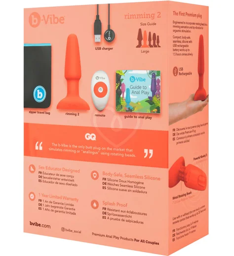 Анальная вибропробка с ротацией b-Vibe Rimming 2 оранжевая фото 2