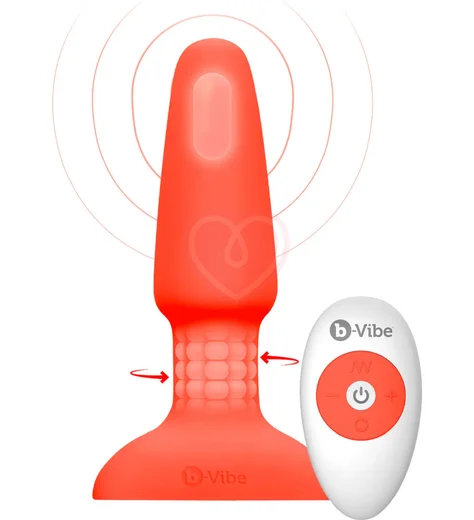 Анальная вибропробка с ротацией b-Vibe Rimming 2 оранжевая фото 13