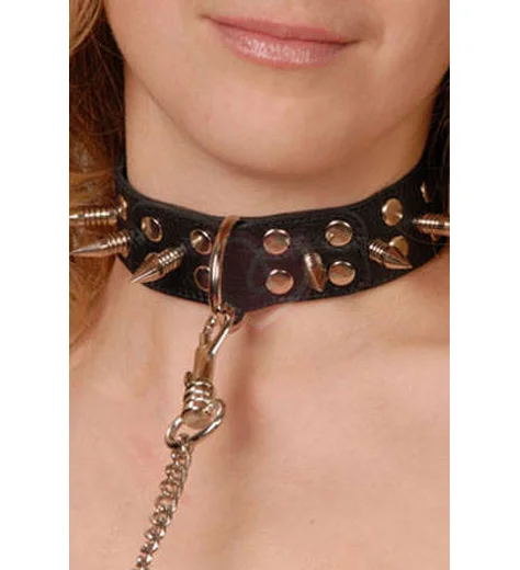 Кожаный ошейник с шипами и поводком Sitabella чёрный фото 4