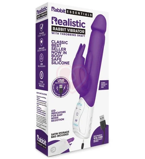 Вибратор с клиторальной стимуляцией и пульсацией Realistic Rabbit фиолетовый фото 4