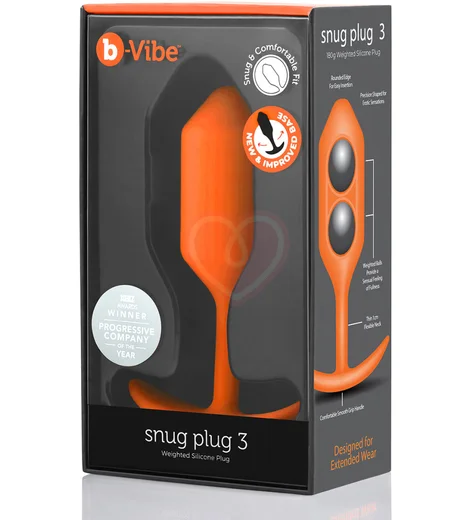 Утяжелённая анальная пробка для ношения b-Vibe Snug Plug 3 средняя оранжевая фото 6