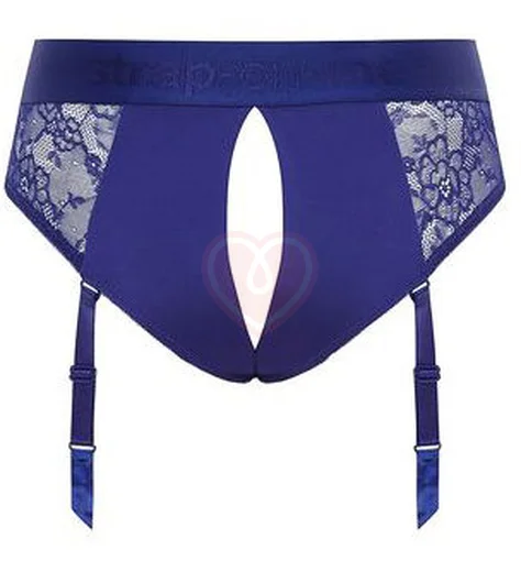 Кружевной пояс для страпона с подвязками Strap-On-Me Harness Lingerie Diva синий фото 2
