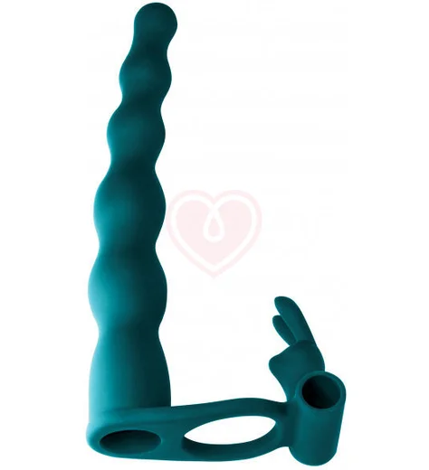 Вибронасадка для двойного проникновения со стимуляцией клитора Pure Passion Bunny 17 см зелёная фото 2