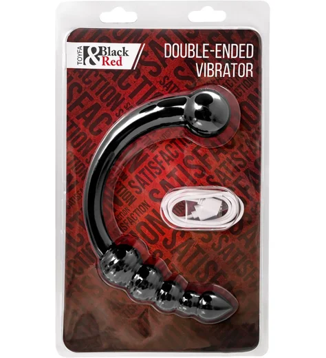 Двусторонний вибратор с анальной цепочкой Black Red by Toyfa чёрный фото 6