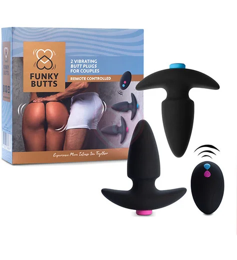 Набор анальных плагов с пультом FunkyButts черные фото 2
