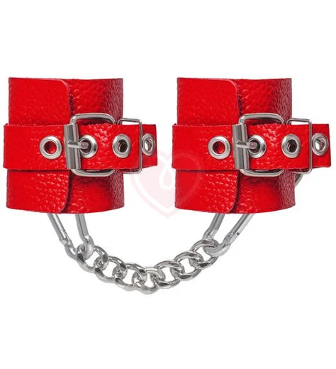 Кожаные наручники с люверсами Pecado BDSM красные фото 2