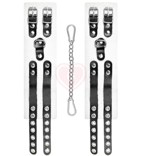 Оковы на ноги с двумя ремнями и люверсами Pecado BDSM белые с черным фото 3