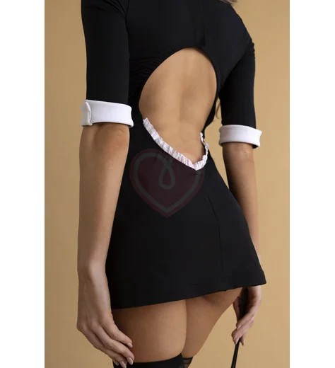 Костюм Элегантной горничной с чулками и чокером чёрный с белым фото 5