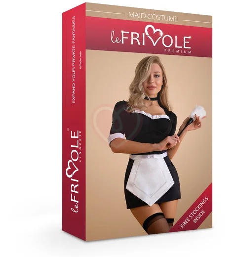 Костюм Элегантной горничной с чулками и чокером чёрный с белым фото 8