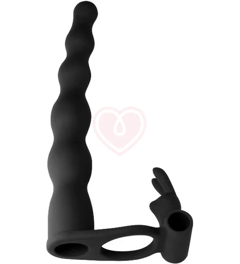 Вибронасадка для двойного проникновения со стимуляцией клитора Pure Passion Bunny 17 см чёрная фото 4