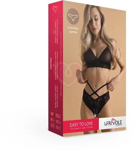 Кружевные трусики с открытым доступом и стрепами Easy To Love чёрные фото 7