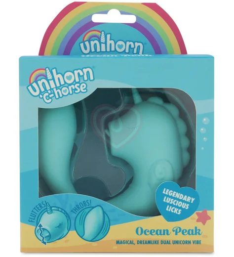 Двусторонний вибратор Unihorn C Horse Ocean Peak со стимуляцией язычком голубой фото 2