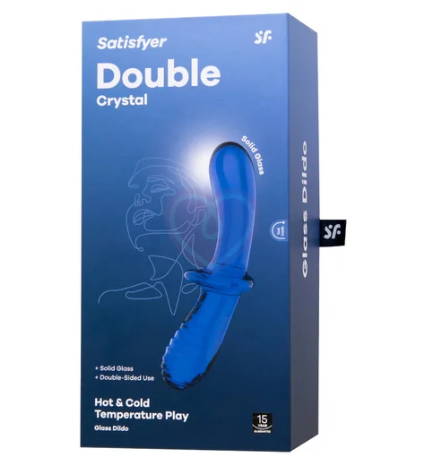 Двухсторонний фаллоимитатор Satisfyer Double Crystal из синего стекла фото 6