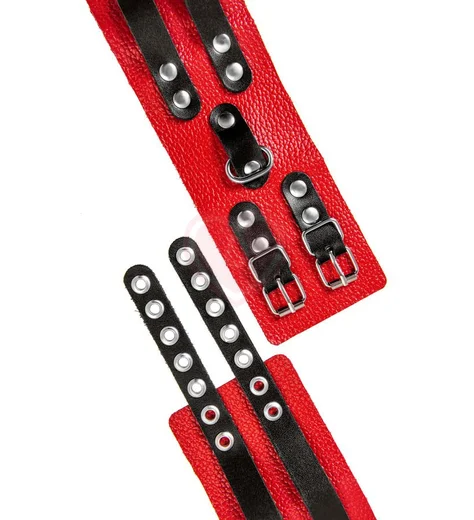 Мягкие ножные оковы с люверсами Pecado BDSM красно-черные фото 6