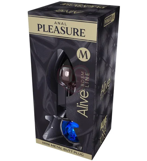 Анальная пробка Alive Mini Metal Butt Plug M с голубым кристаллом фото 2