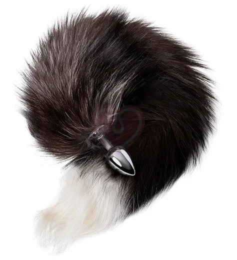 Анальная пробка с чёрно-бурым хвостом ToyFa Metal M фото 6