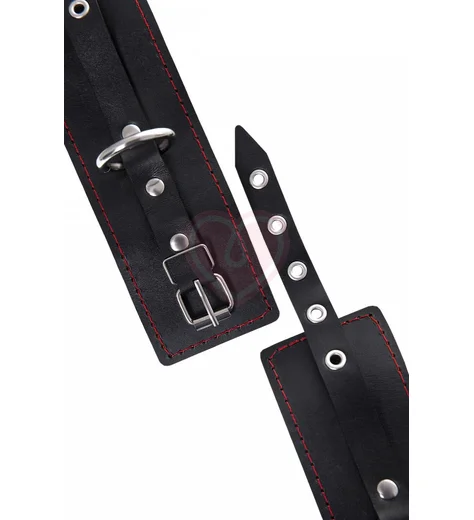 Однослойные наручники с красной строчкой Pecado BDSM черные фото 7