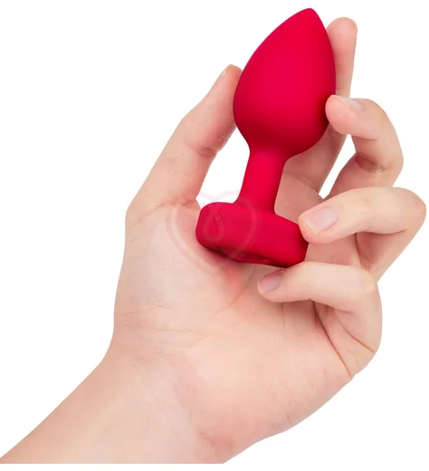 Анальная пробка с кристаллом сердцем и вибрацией b-Vibe Heart Shape Jewel Plug M/L красная фото 2