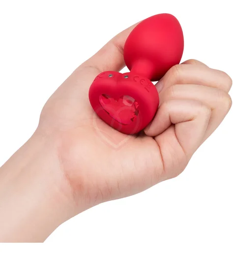 Анальная пробка с кристаллом сердцем и вибрацией b-Vibe Heart Shape Jewel Plug M/L красная фото 3