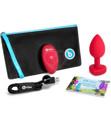 Анальная пробка с кристаллом сердцем и вибрацией b-Vibe Heart Shape Jewel Plug M/L красная фото 8