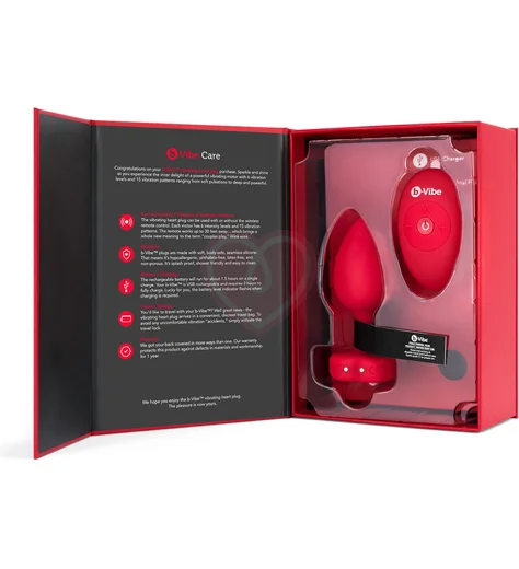 Анальная пробка с кристаллом сердцем и вибрацией b-Vibe Heart Shape Jewel Plug M/L красная фото 12