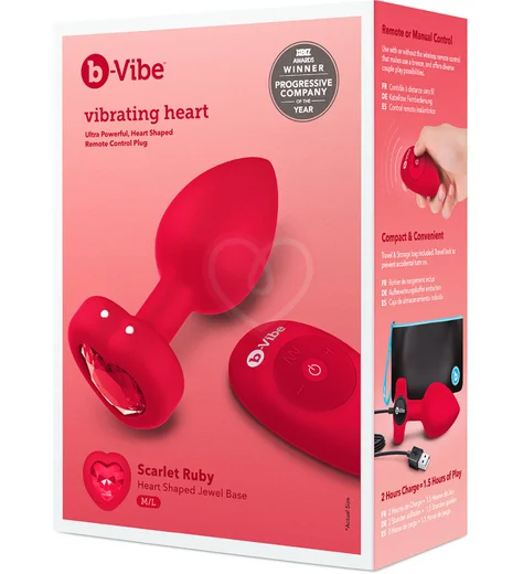 Анальная пробка с кристаллом сердцем и вибрацией b-Vibe Heart Shape Jewel Plug M/L красная фото 13