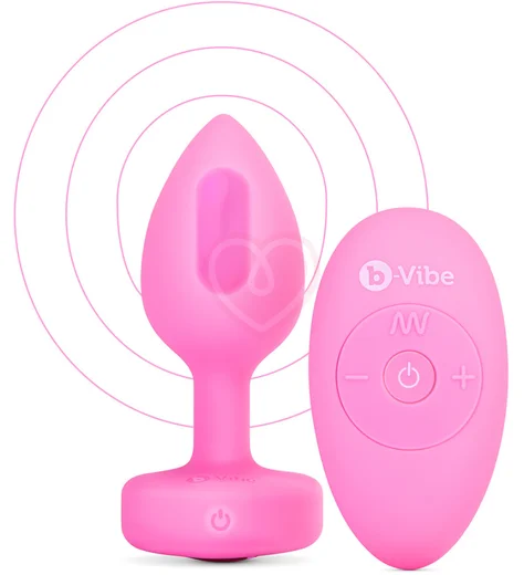 Анальная пробка с кристаллом сердцем и вибрацией b-Vibe Heart Shape Jewel Plug S/M розовая фото 7