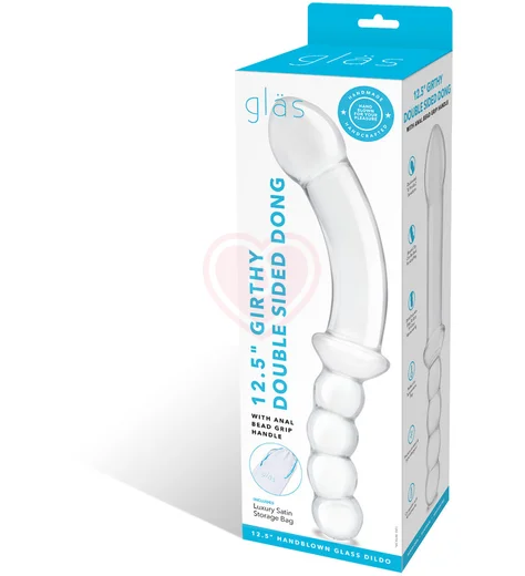 Стеклянный двусторонний фаллоимитатор Girthy Double Sided Dong With Anal Bead прозрачный фото 2