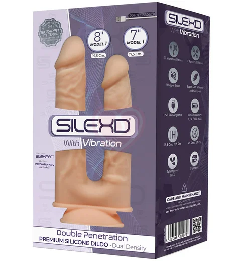 Реалистичный двойной вибратор на присоске SileXD 19 см телесный фото 2