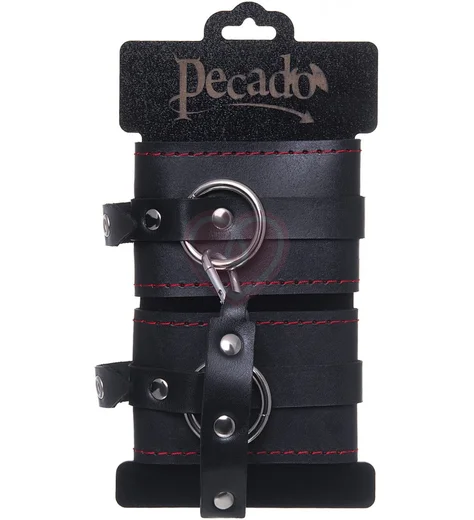 Оковы на ноги с красной строчкой Pecado BDSM черные фото 6