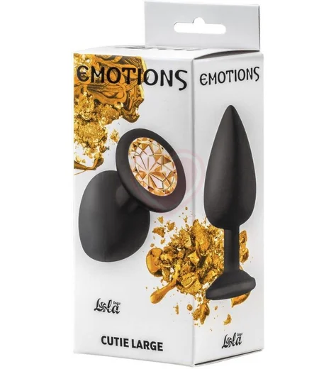 Большая анальная пробка Emotions Cutie Large чёрная с золотым кристаллом фото 3