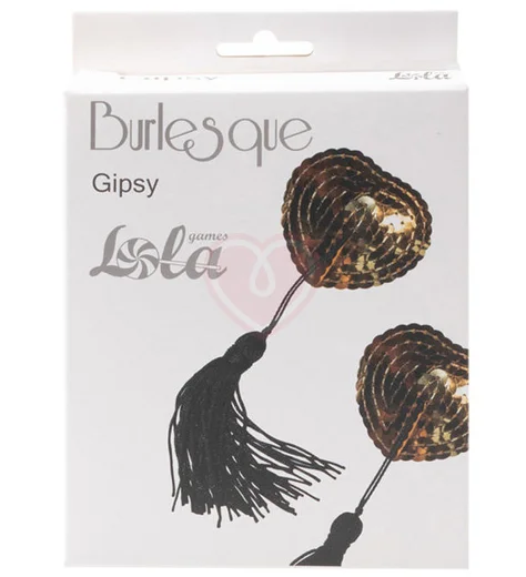 Пэстисы Burlesque Gipsy сердечки из пайеток с длинными кисточками золотые фото 2