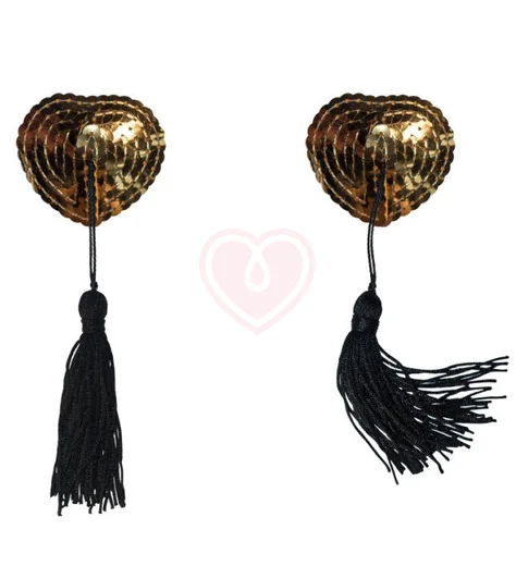 Пэстисы Burlesque Gipsy сердечки из пайеток с длинными кисточками золотые фото 5