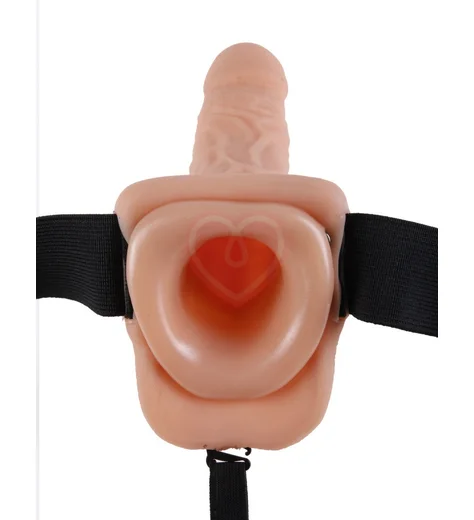 Фаллопротез с вибрацией Vibrating Hollow Strap-On with Balls Flesh 24 см телесный фото 3