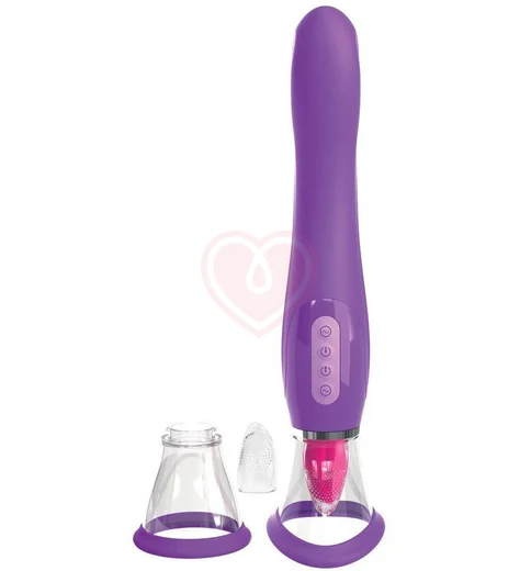 Двусторонний вибратор с помпой и язычком Her Ultimate Pleasure фиолетовый фото 2