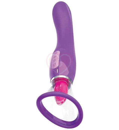 Двусторонний вибратор с помпой и язычком Her Ultimate Pleasure фиолетовый фото 3