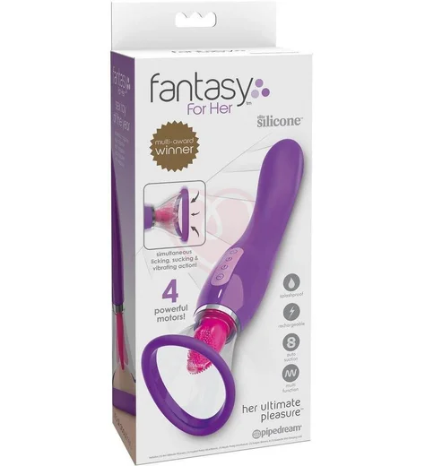 Двусторонний вибратор с помпой и язычком Her Ultimate Pleasure фиолетовый фото 6