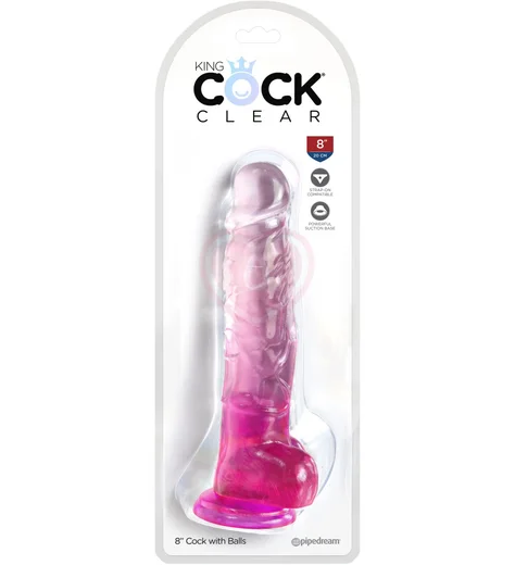 Гелевый фаллоимитатор с мошонкой King Cock Clear 16 см розовый фото 2