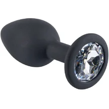 Анальная силиконовая минипробка LolaGames S чёрная с прозрачным кристаллом