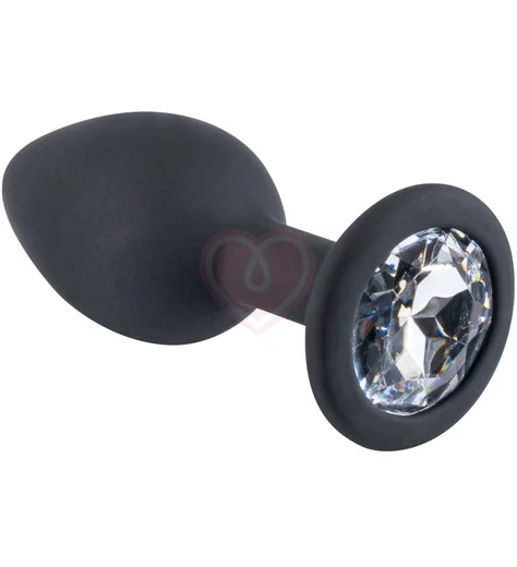 Анальная силиконовая минипробка LolaGames S чёрная с прозрачным кристаллом фото 1