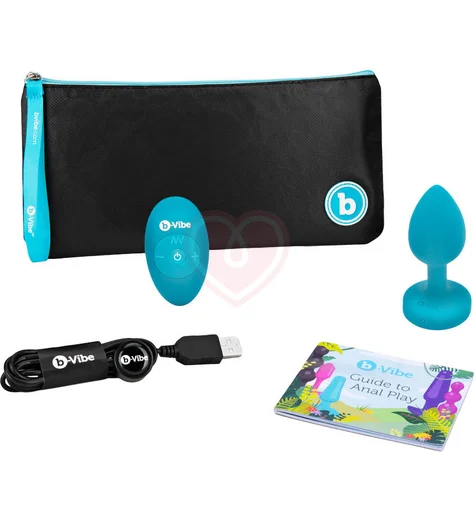 Маленькая вибропробка b-Vibe Vibrating Jewel Plug с кристаллом и пультом бирюзовая фото 3